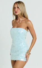 Rhonda Mini Dress - Strapless Sequin Dress in Pale Blue