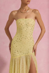 Kerra-Semi-Sheer Embellished Asymmetric Maxi Dress in Yellow