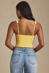 Lucia-Plunge-Neck Scalloped Corset Top in Pastel Yellow
