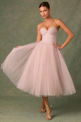 Cindy-Tulle Corset Midaxi Dress in Dusty Rose