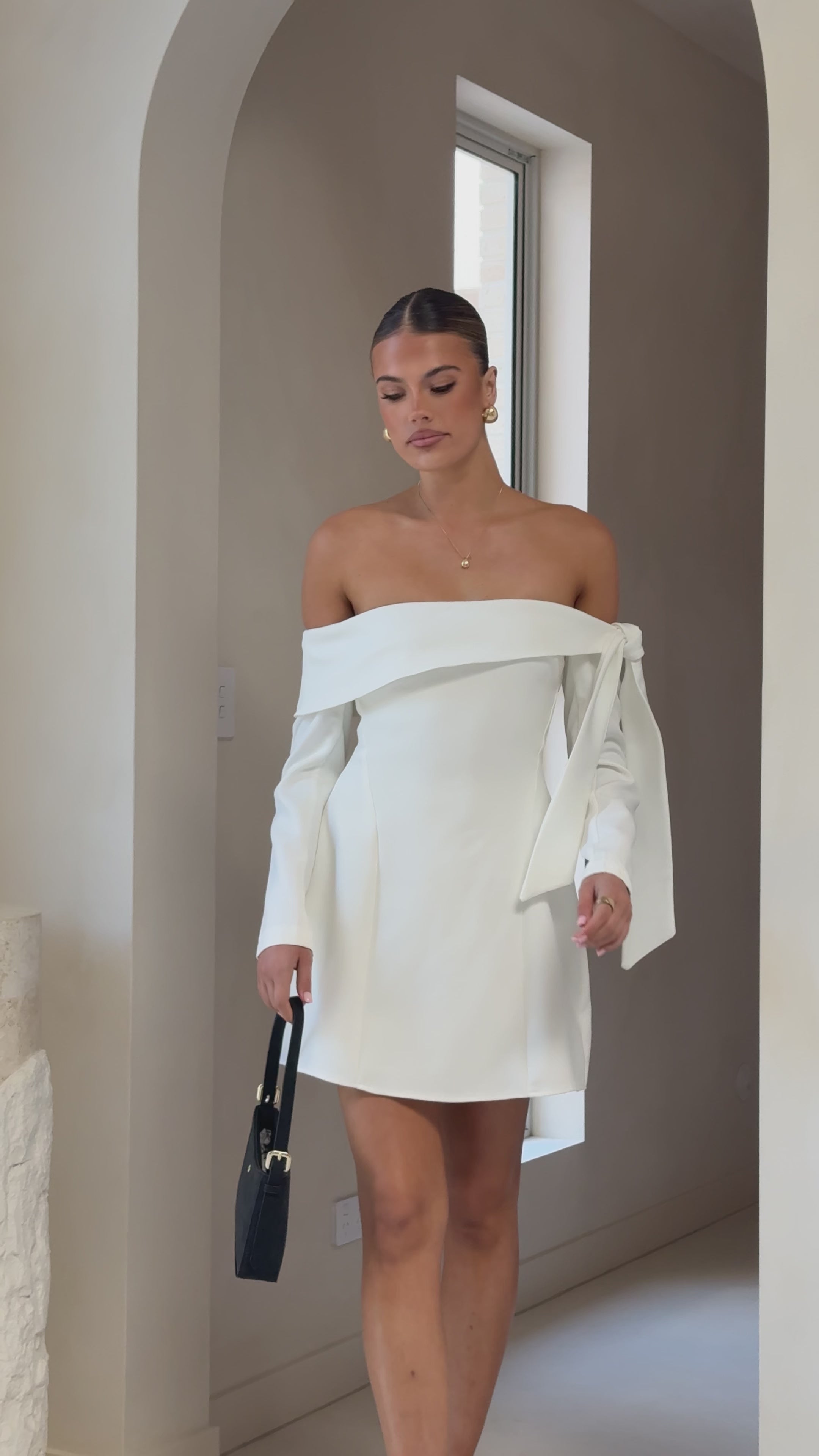 Halen Long Sleeve Mini Dress - White