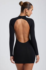 Yara-Modal Open-Back Long-Sleeve Mini Dress in Black