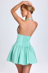 Jessalie-Pintucked Halterneck Mini Dress in Sea Green