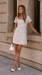 Karen Tweed Mini Dress - White/Brown Marl