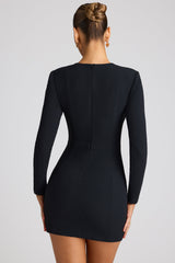 Luciana-Heart Cut Out Long Sleeve Mini Dress in Black