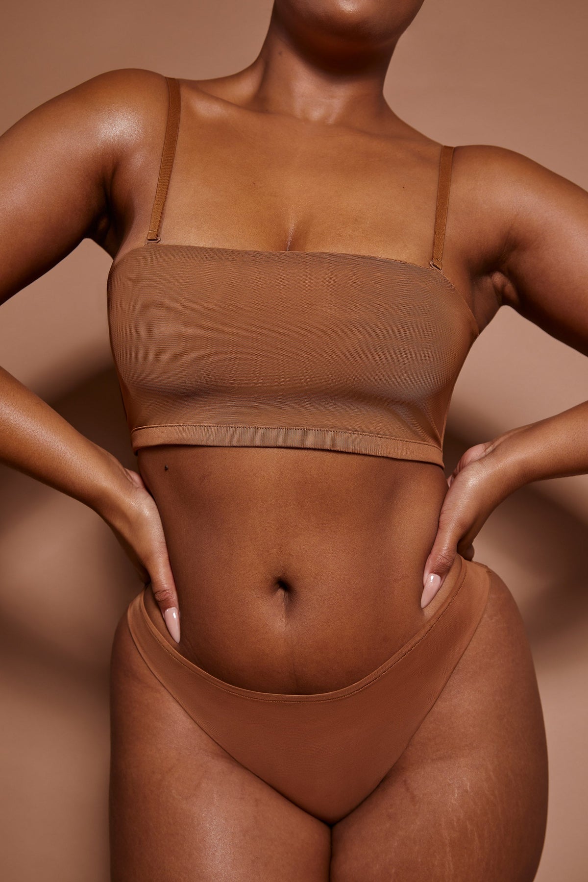 Intimates-Soft Mesh Bandeau Bra in Almond
