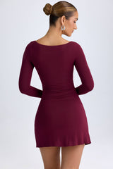 Alvie-Modal Layered A-Line Mini Dress in Wine Red