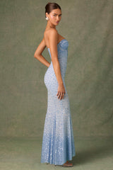 Vesna-Embellished Sweetheart-Neck Fishtail Gown in Sky Blue