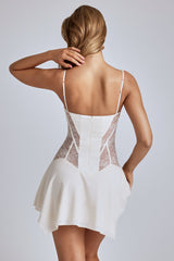 Anniken-Lace Handkerchief Hem Mini Dress in Ivory