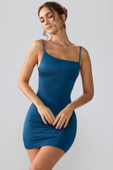 Orli-Slinky Jersey Open Back Mini Dress in Midnight Blue