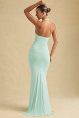 Laverna-Ruched Backless Halterneck Gown in Mint