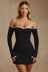 Stasia-Modal Off-Shoulder A-Line Mini Dress in Black
