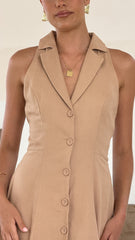 Trixie Button Down Mini Dress - Sand