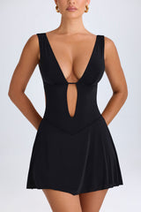 Kalista-Plunge Cut-Out Mini Dress in Black