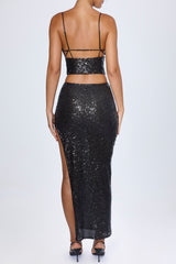 Danica-Embellished Low-Rise Maxi Skirt in Black