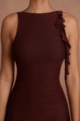 Iolanda-Backless Ruffle Detailing Mini Dress in Brown