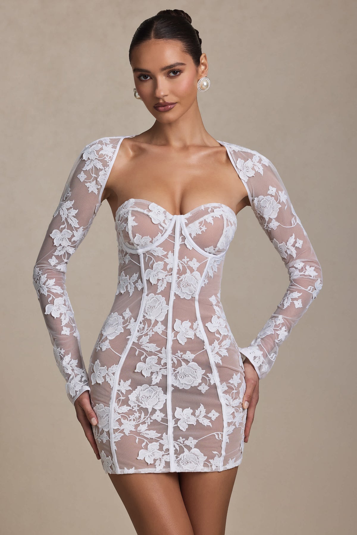 Andreia-Lace-Detail Corset Mini Dress in White
