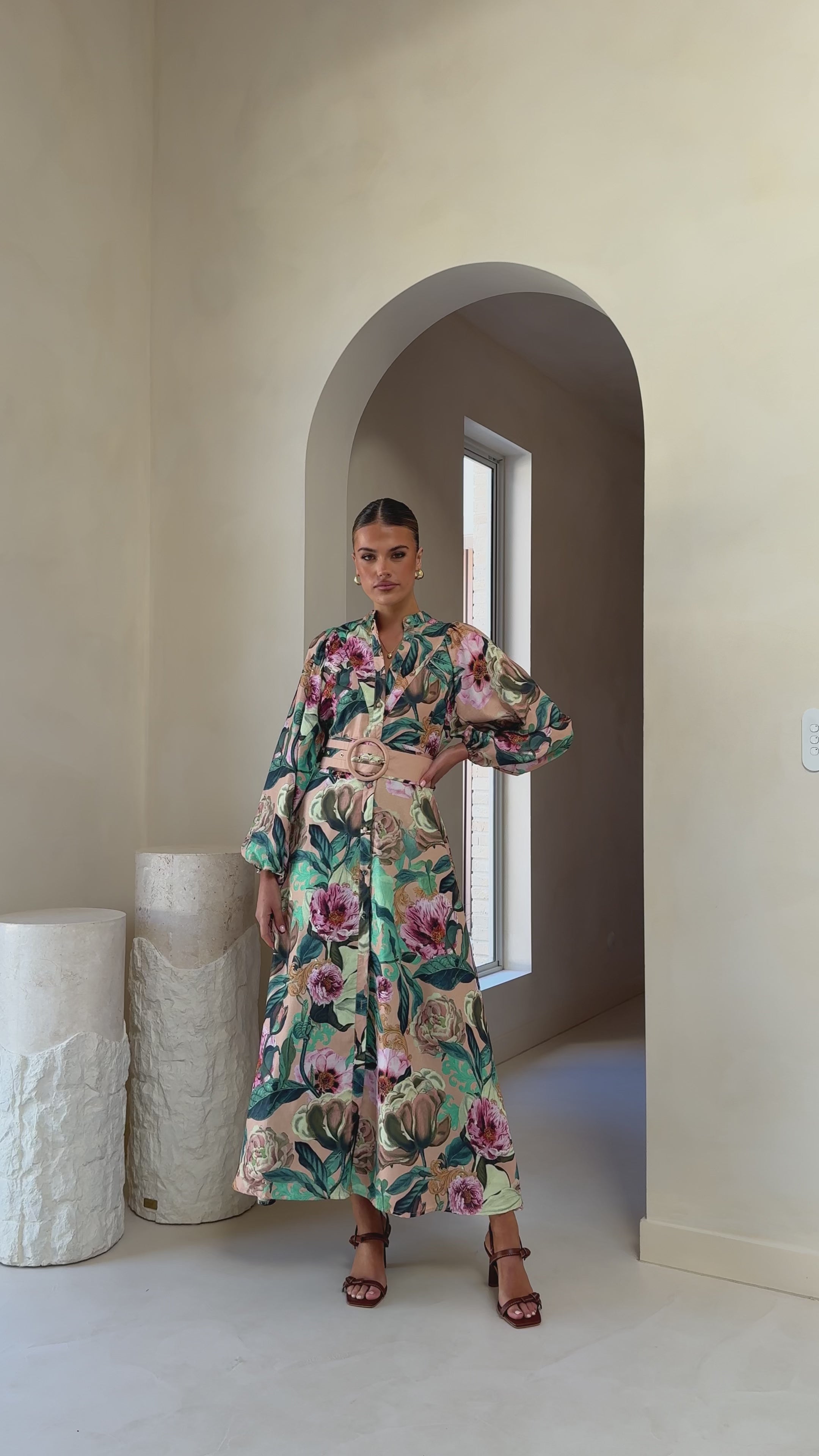 Veronica Button Down Maxi Dress - Mocha Rose Donatella