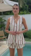 Varian Button Vest - Tan Stripe