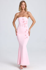 Aveline-Draped Floral-Appliqué Maxi Dress in Blush
