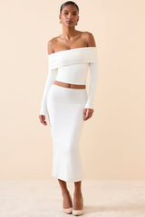 Livvy-Modal Mid-Rise Midaxi Skirt in White