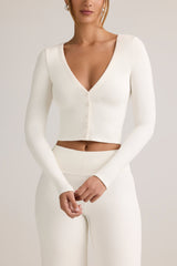 Kiva-Modal Ribbed Cropped Cardigan in White