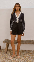 Dakota Long Sleeve Blouse - Cream/Black