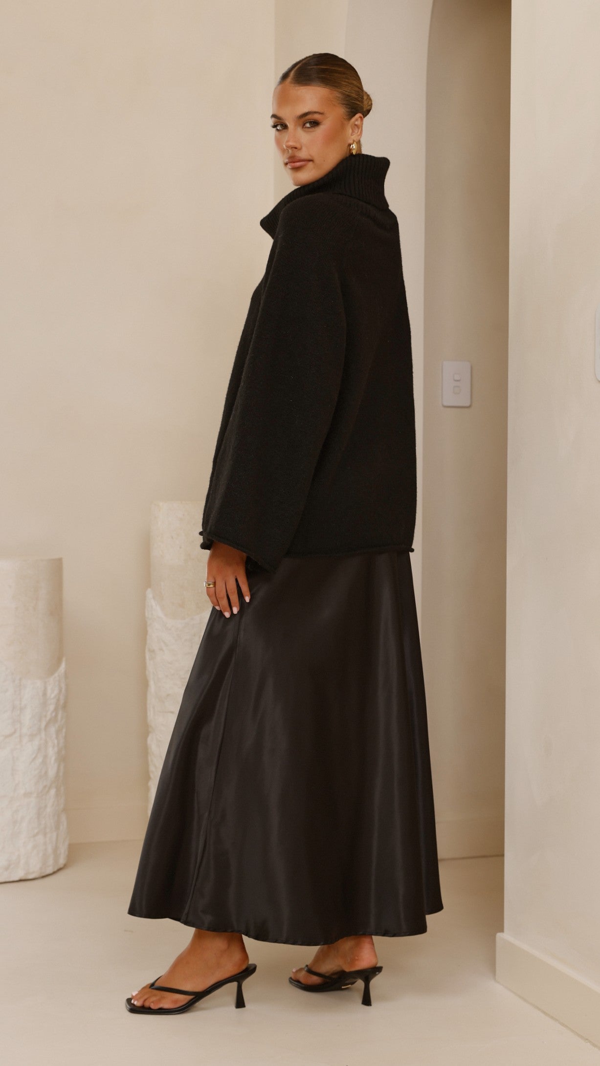 Darina Bias Cut Maxi Skirt - Black