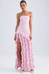Diletta-Ruffle-Trim Strapless Gown in Light Pink