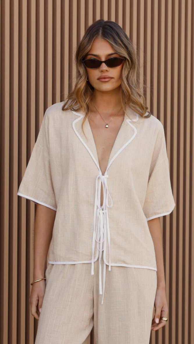 Hartley Tie Shirt - Beige / White