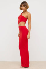 Kalina-Premium Jersey Asymmetric Cut Out Maxi Dress  in Scarlet Red