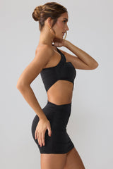 Shyla-Slinky Jersey Ruched Cut Out Mini Dress in Black