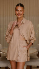 Charla Button Up Top - Mocha