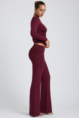 Katya-Mid-Rise Straight-Leg Trousers in Plum
