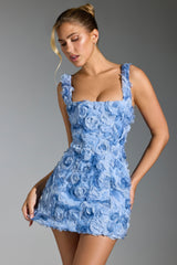 Posy-Floral-Appliqué Corset Mini Dress in Blue