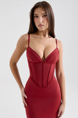 Wine Mesh Bodycon Maxi Dress