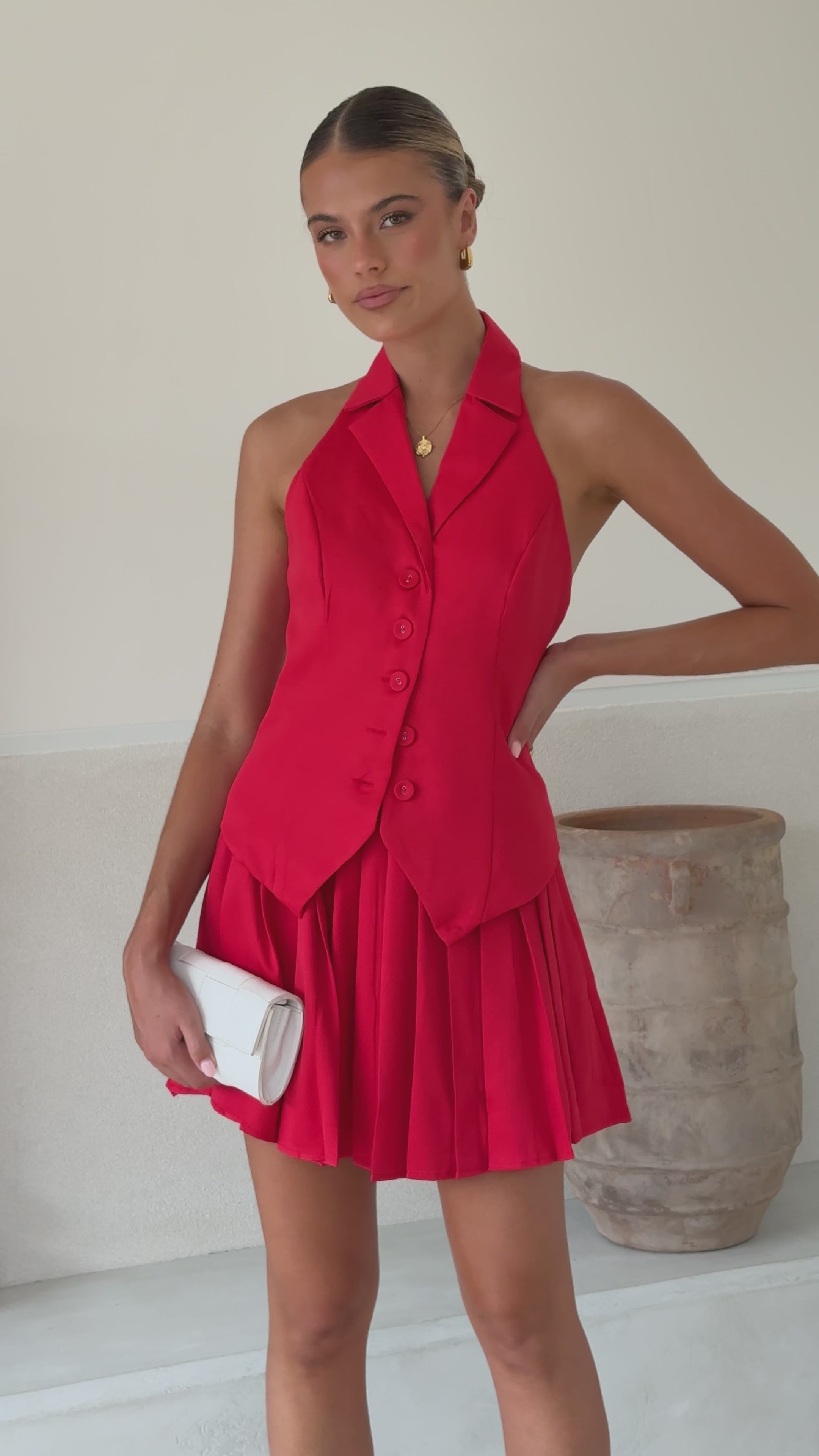 Zappa Pleated Mini Skirt - Red