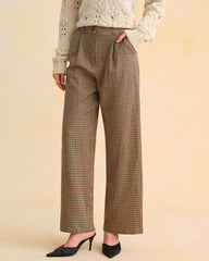Brown Plaid Straight Pants