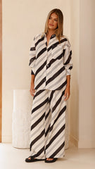 Torrey Button Up Long Sleeve Shirt - Black/Cream
