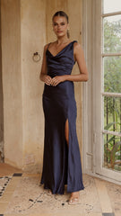 Iris Asymmetrical Maxi Dress - Navy