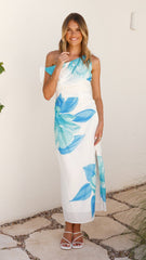 Maisy Shoulder Tie Midi Dress - Blue Teal