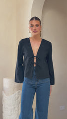 Kiera Tie Front Top - Black
