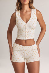 Lene-Modal Ribbed Button-Up Vest Top in Floral Print