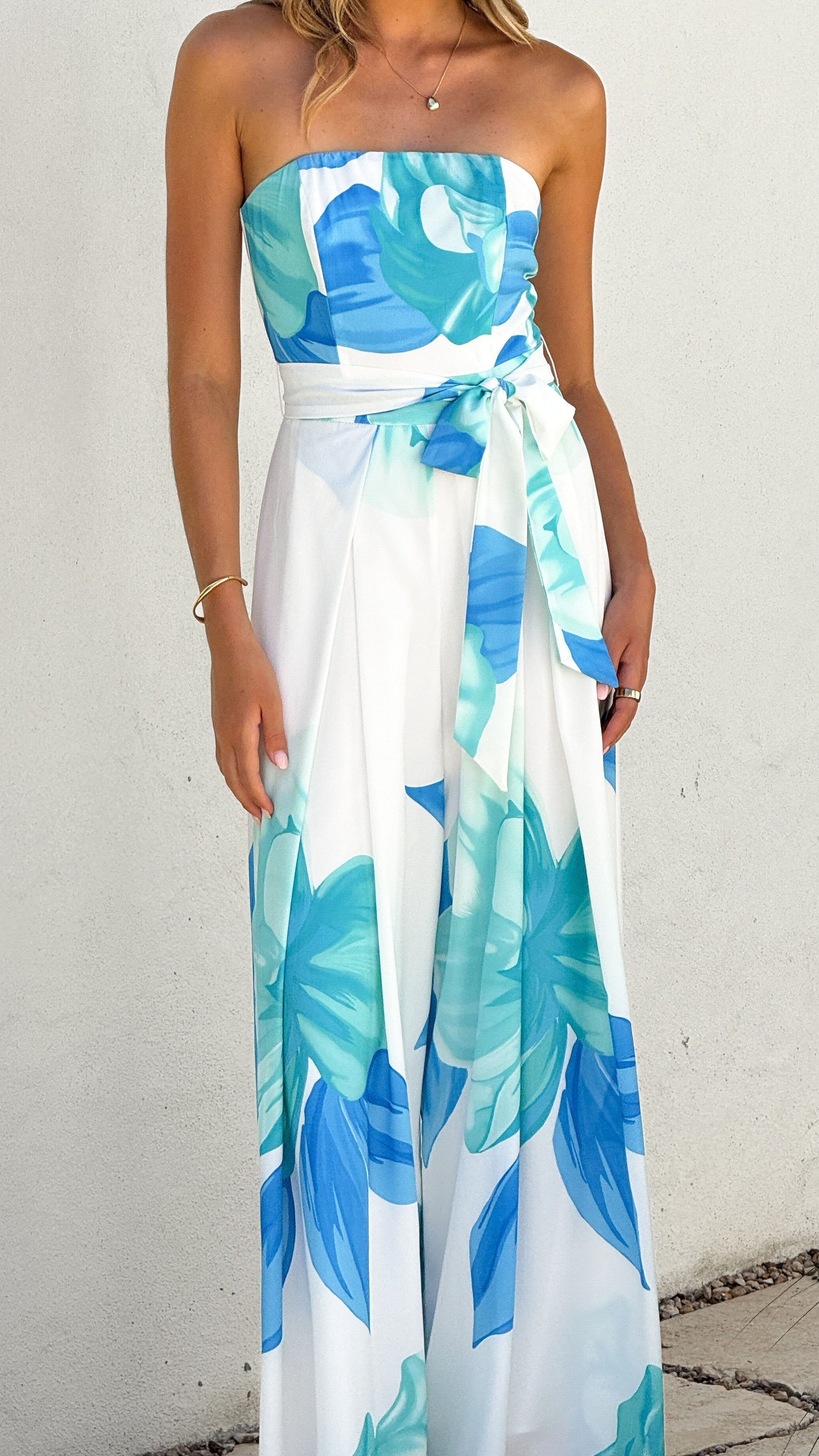 Maisy Strapless Jumpsuit - Blue Teal