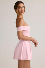 Jaida-Modal Off-Shoulder A-Line Mini Dress in Baby Pink