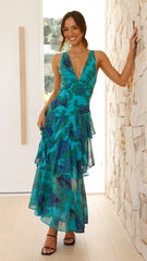 Sachiko Maxi Dress - Blue / Green Print