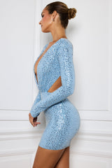 Marva-Embellished Cut-Out Mini Dress in Light Blue