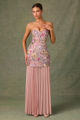 Galia-Embellished Convertible Lace-Up Gown in Floral Pink
