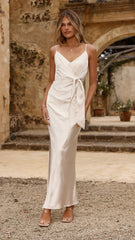 Yasmeen Tie Front Maxi Dress - Champagne