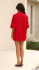 Charla Button Up Top - Red